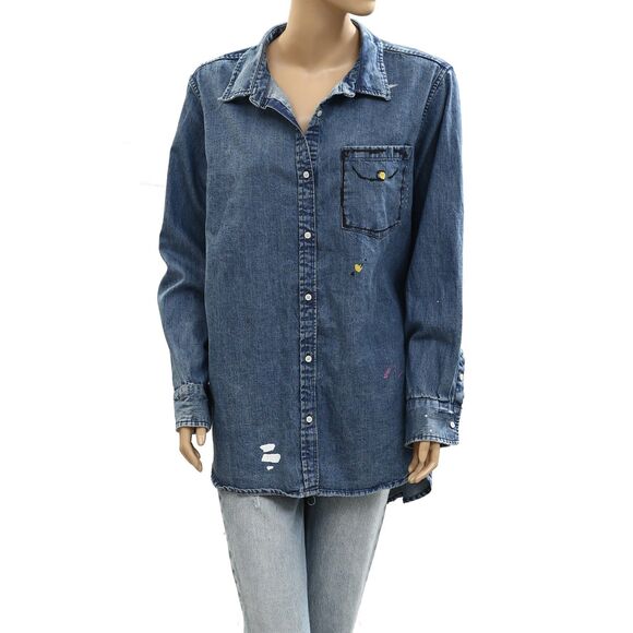 Kerri Rosenthal Mia Studio Shirt Top Long Sleeve Hand Printed Artwork M 286282 - Picture 5 of 8